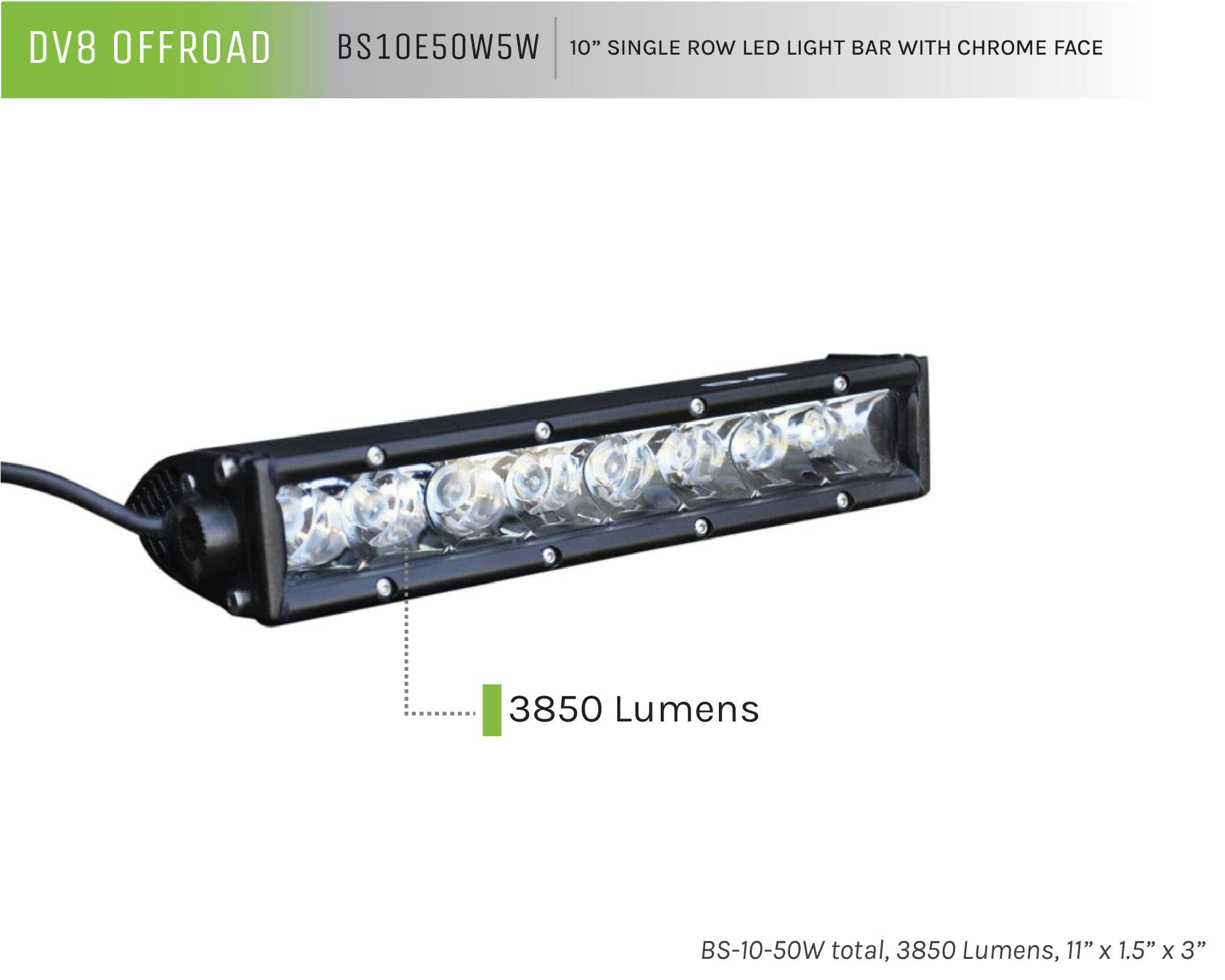 DV8 Offroad BS10E50W5W Single Row LED Light Bar With Chrome Face